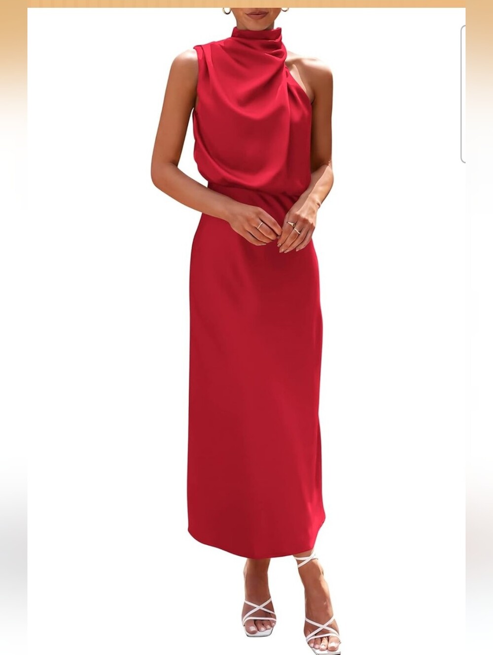 NWT PrettyGarden Women's Satin Asymmetrical Mock Neck Maxi Cocktail Dress
